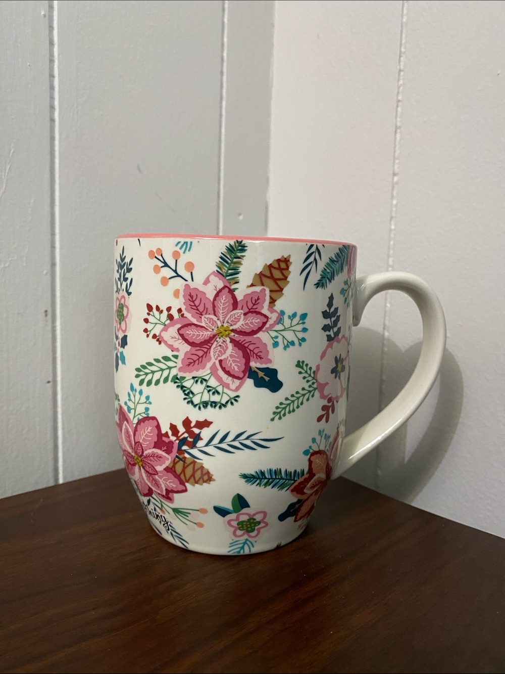 Matilda Jane Pink Floral Ceramic Mug with Multicolor Botanical Accents